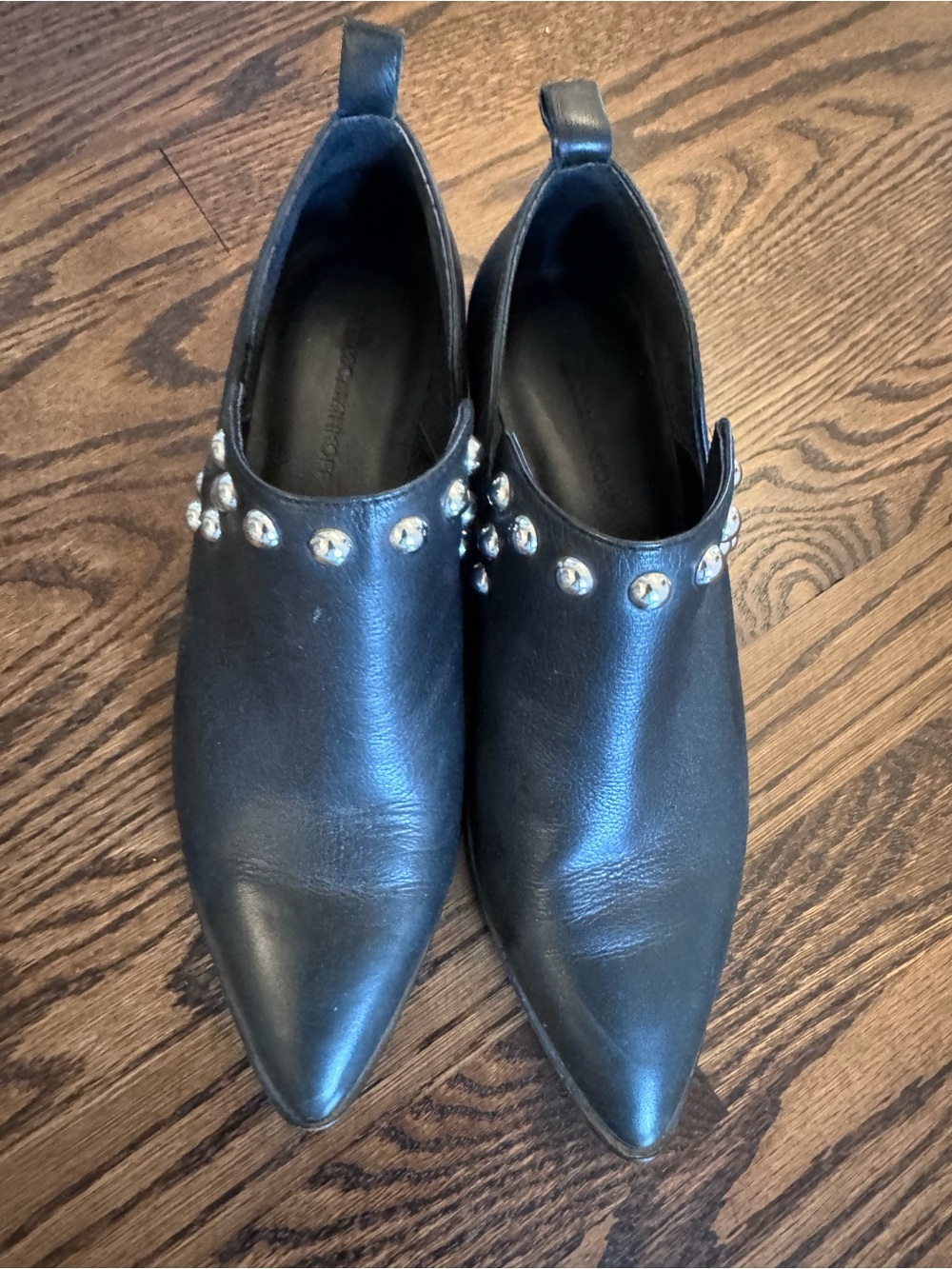 Rebecca Minkoff Black Pointed Leather Stud Embellished Mules
